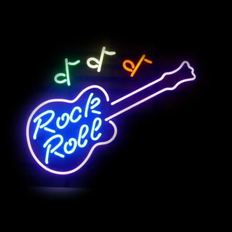 Insegna al neon per chitarra Rock Rol Lampadina al neon Insegna Musica Tubo di vetro reale fatto a mano Decora la stanza Luce al neon da parete Accessorio al neon
