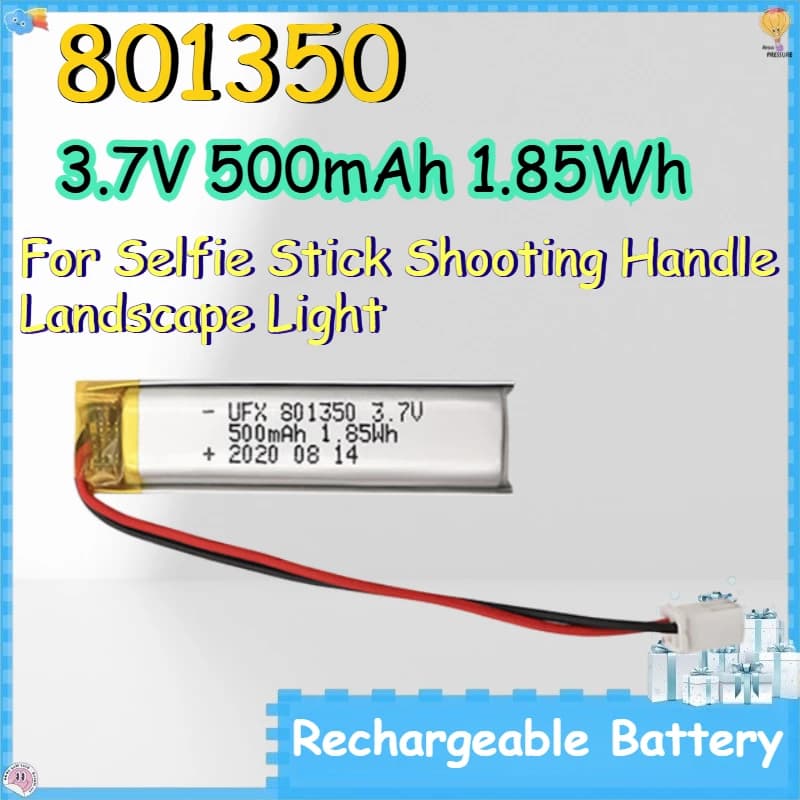 Batteria Ricaricabile Li-polimero 801350 3.7V 500mAh 1.85Wh per Asta Selfie, Impugnatura per Riprese e Luce Paesaggistica