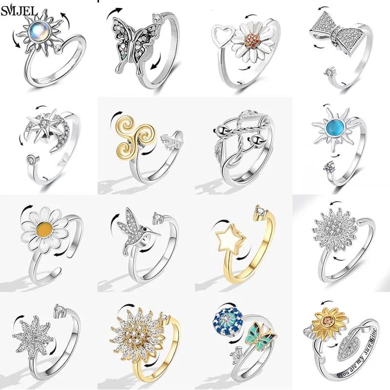 Alla moda Anti Ansia Rilassante Anelli Rotanti Delle Donne di Modo 2025 Gioielli In Metallo Sole Stella Luna Spinner Pendenti E Ciondoli Accessori Per Dito
