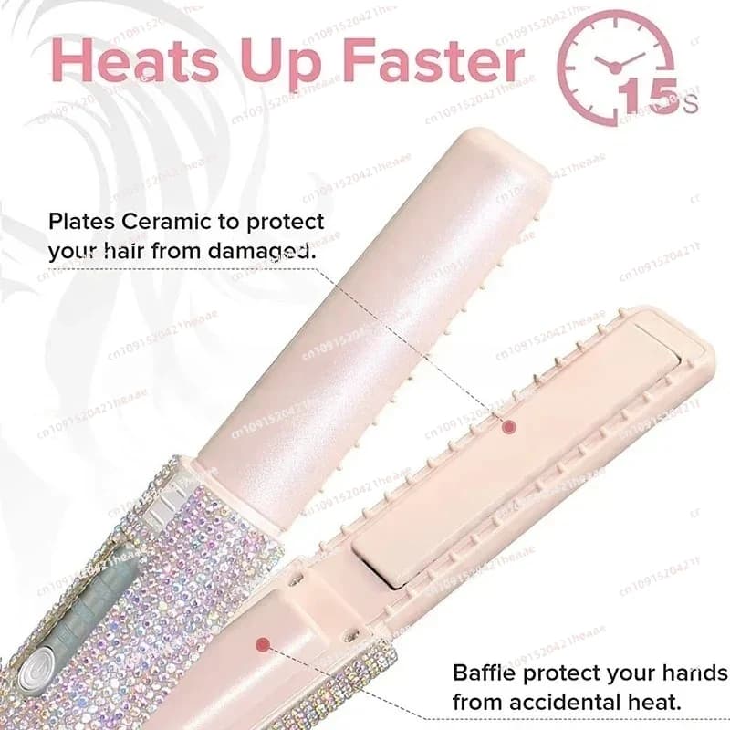 2-IN-1 wireless electric hair plate, suitable for a fashionable design with colorful diamonds, ideal for travel and home use.