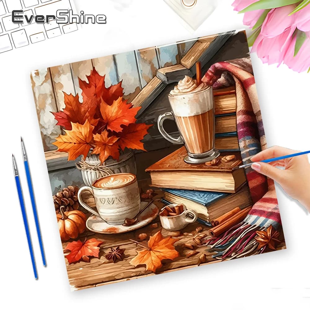 Evershine Drawing By Numbers Set Landscape Digital Oil Painting Autumn Leaves No Frame Coloring Coffee Picture Home Decoration