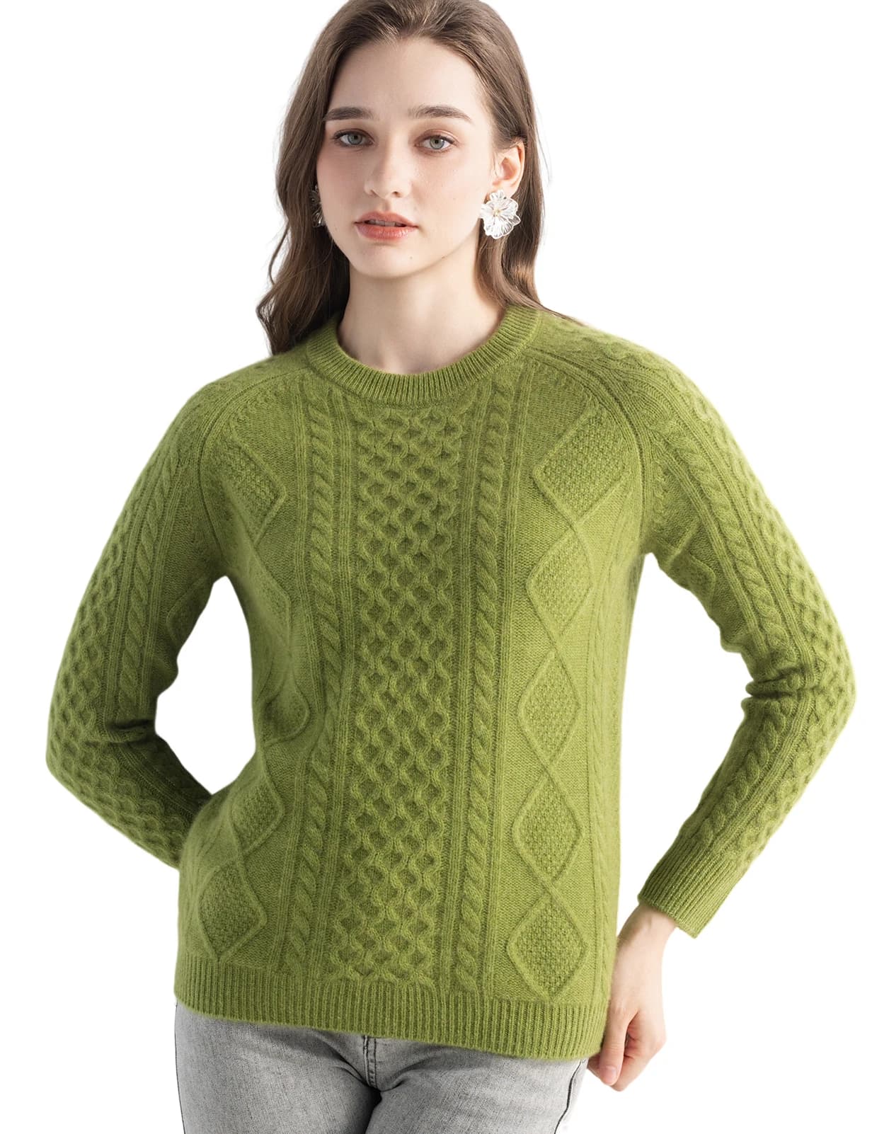 Women's Sweater 100% Pure Cashmere Sweater Fall Winter Crew Neck Long Sleeve Warm Soft Cable Pullover New Knit Tops Women Clothe