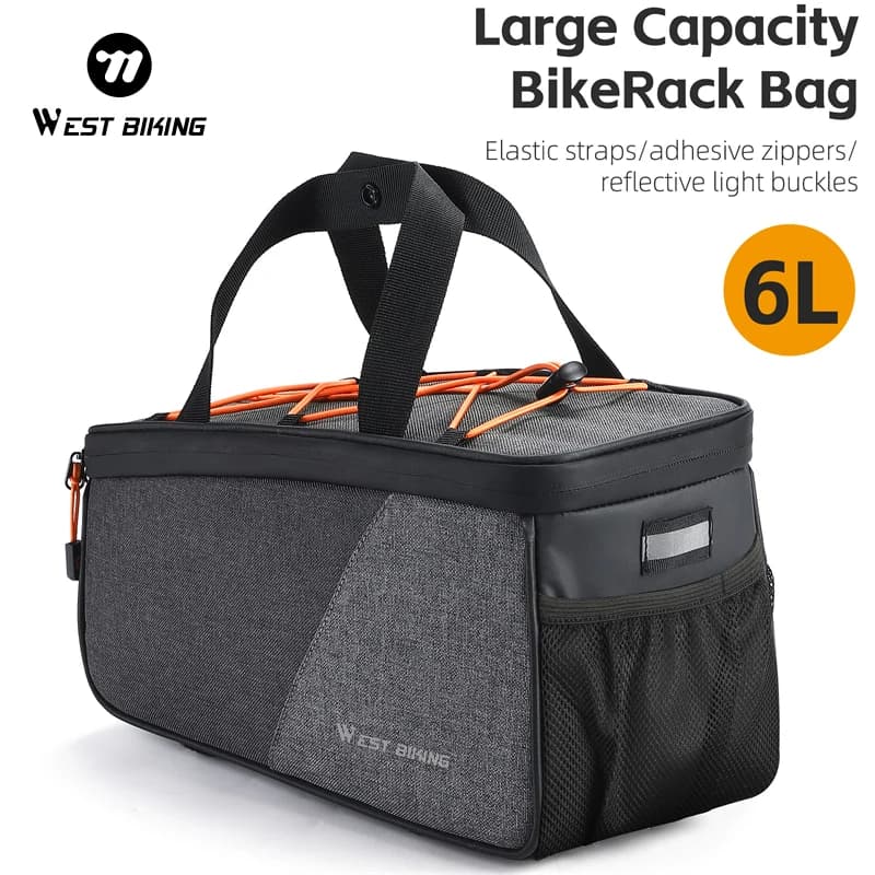 WEST BIKING Bike Rack Bag 6L Large Capacity Bicycle Rear Rack Pannier Elastic Meshpocket Cycling Bag MTB Road Bike Accessories