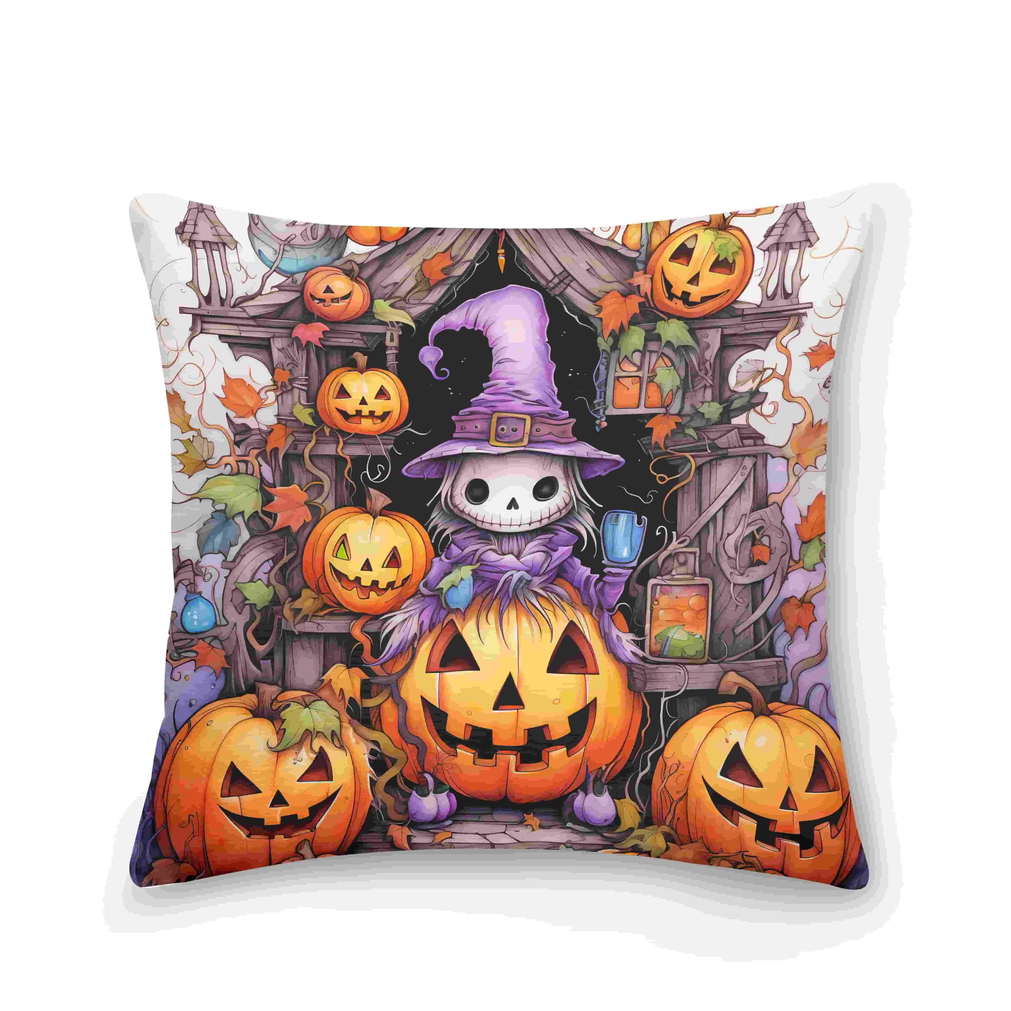 Fodera per cuscino di Halloween Fodere per cuscini con motivo teschio Dolcetto o scherzetto Lavabile in lavatrice Divano decorativo Camera da letto