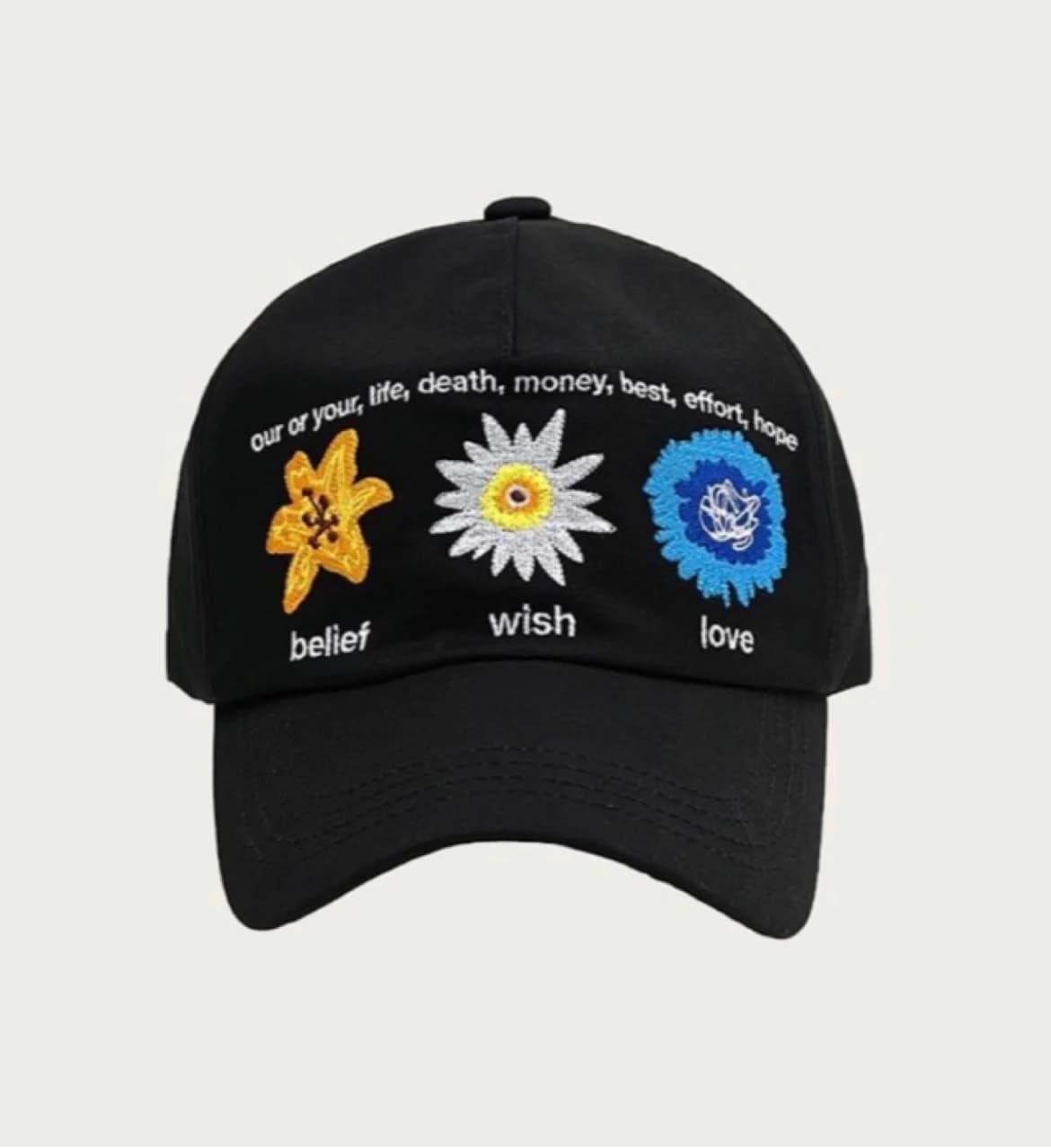 Cappello da Baseball Versatile con Ricamo Floreale e Lettere, Visiera a Becco d'Anatra, in Cotone Casual con Parte Superiore Arrotondata e Tesa Larga, Ideale per Primavera Estate