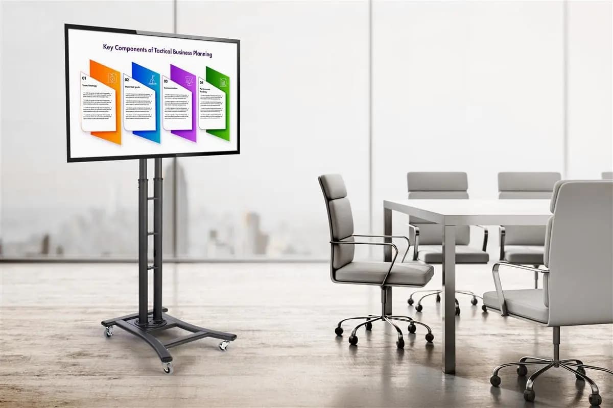 Supporto TV mobile regolabile in altezza con ruote per monitor LCD LED al plasma da 32-65 pollici, nero, personalizzabile
