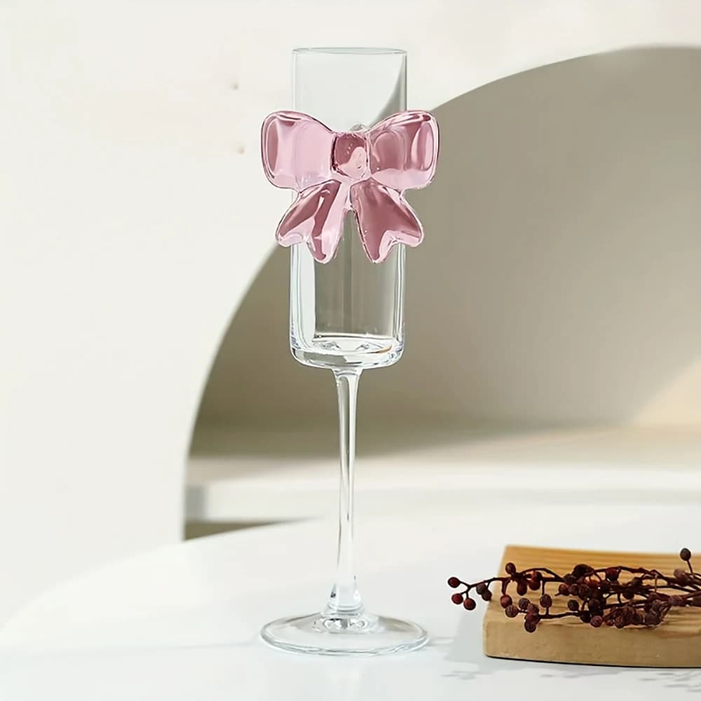 Confezione da 1 bicchiere da vino alto rosa creativo con fiocco, adatto per champagne, vino frizzante, ideale per tavola da pranzo in famiglia, feste all'aperto e festival.