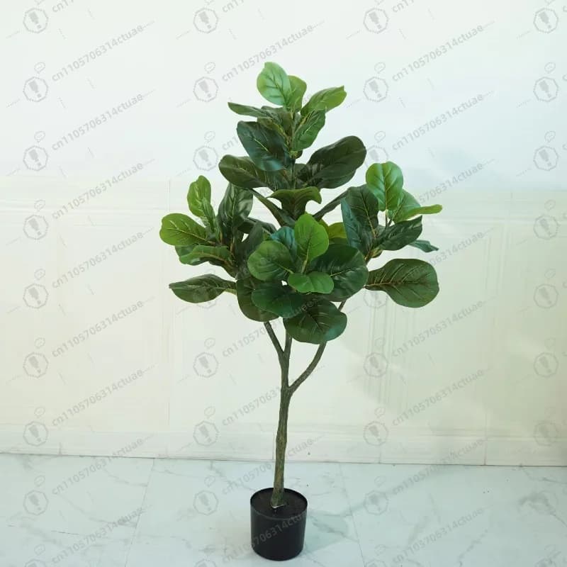 Living room or window with large green artificial banyan plant for interior, soft plastic floor decoration