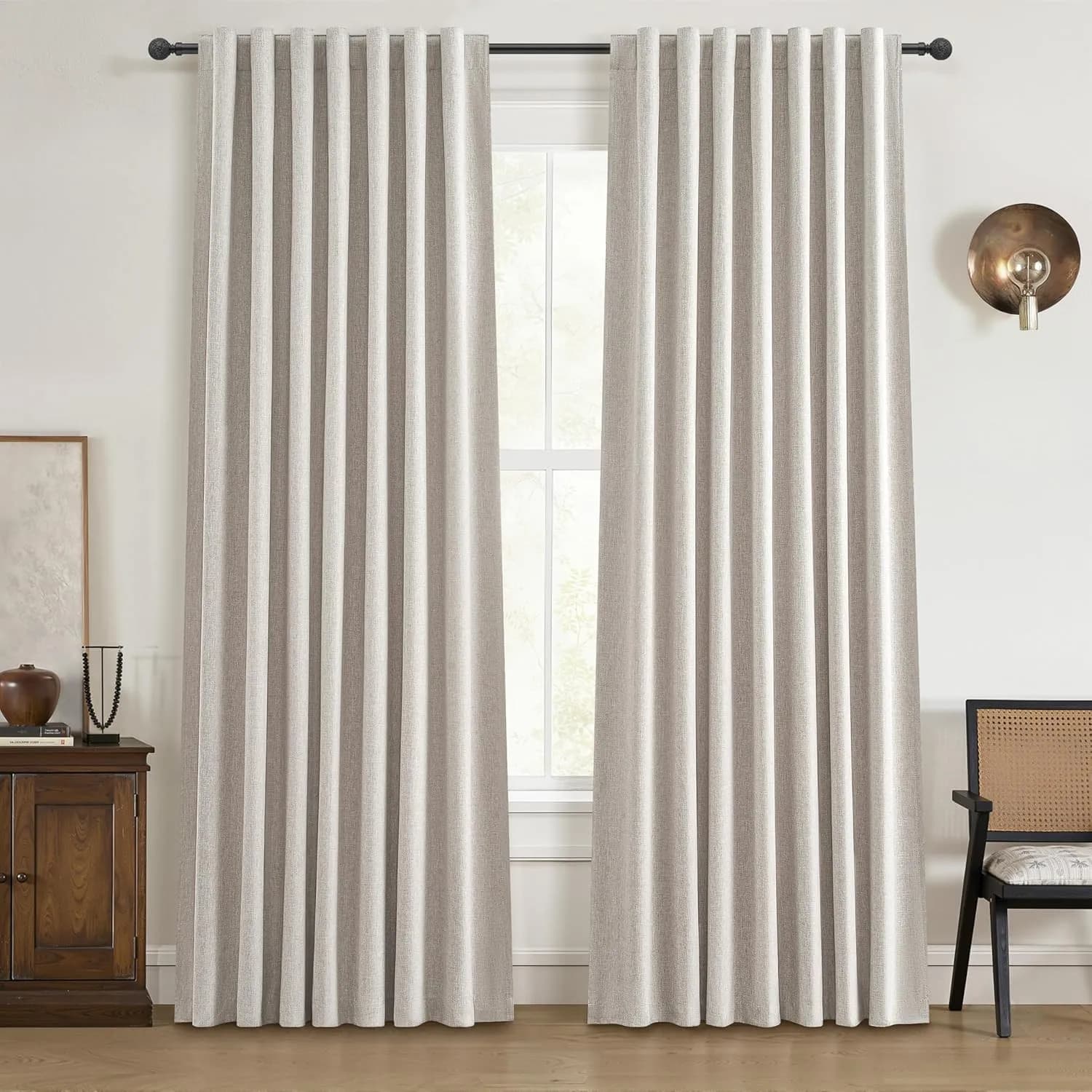 100% Blackout Curtains 84 Inch Length 2 Panels Set Farmhouse Style for Bedroom W