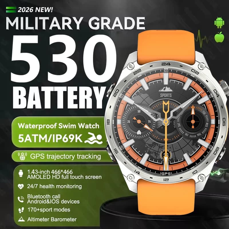 T-Rex 3 Pro Smartwatch di Grado Militare con AGPS, Impermeabile 3ATM, GNSS Dual-band, Bussola, Altimetro, Display AMOLED, Orologio Sportivo da Nuoto per Uomo