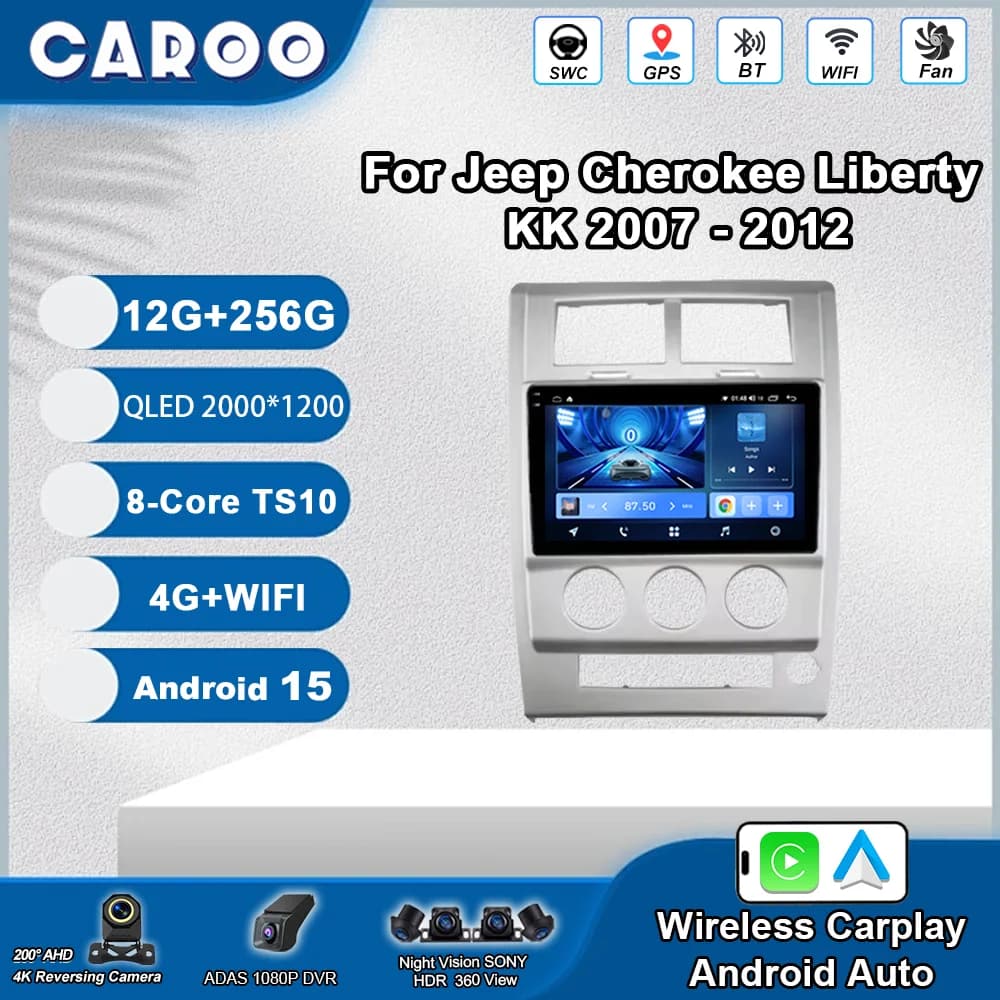 Android 15 Car Radio For Jeep Cherokee Liberty KK 2007 - 2012 Auto Multimedia Video Player GPS 4G Carplay Autoradio 2K QLED DSP