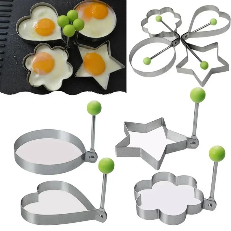 1-4Pcs Stainless Steel Fried Egg Shaper Mould Pancake Mold Creative Cake Grinding Tool Fried Egg Maker Baking Kitchen Gadgets