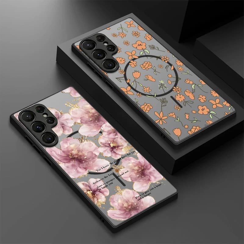 Custodia Magnetica per Telefono con Motivo Floreale Carino per Samsung Galaxy S26 S23 S24 Ultra S25 FE S22 Plus S25 Edge, Cover Rigida in PC Compatibile con MagSafe