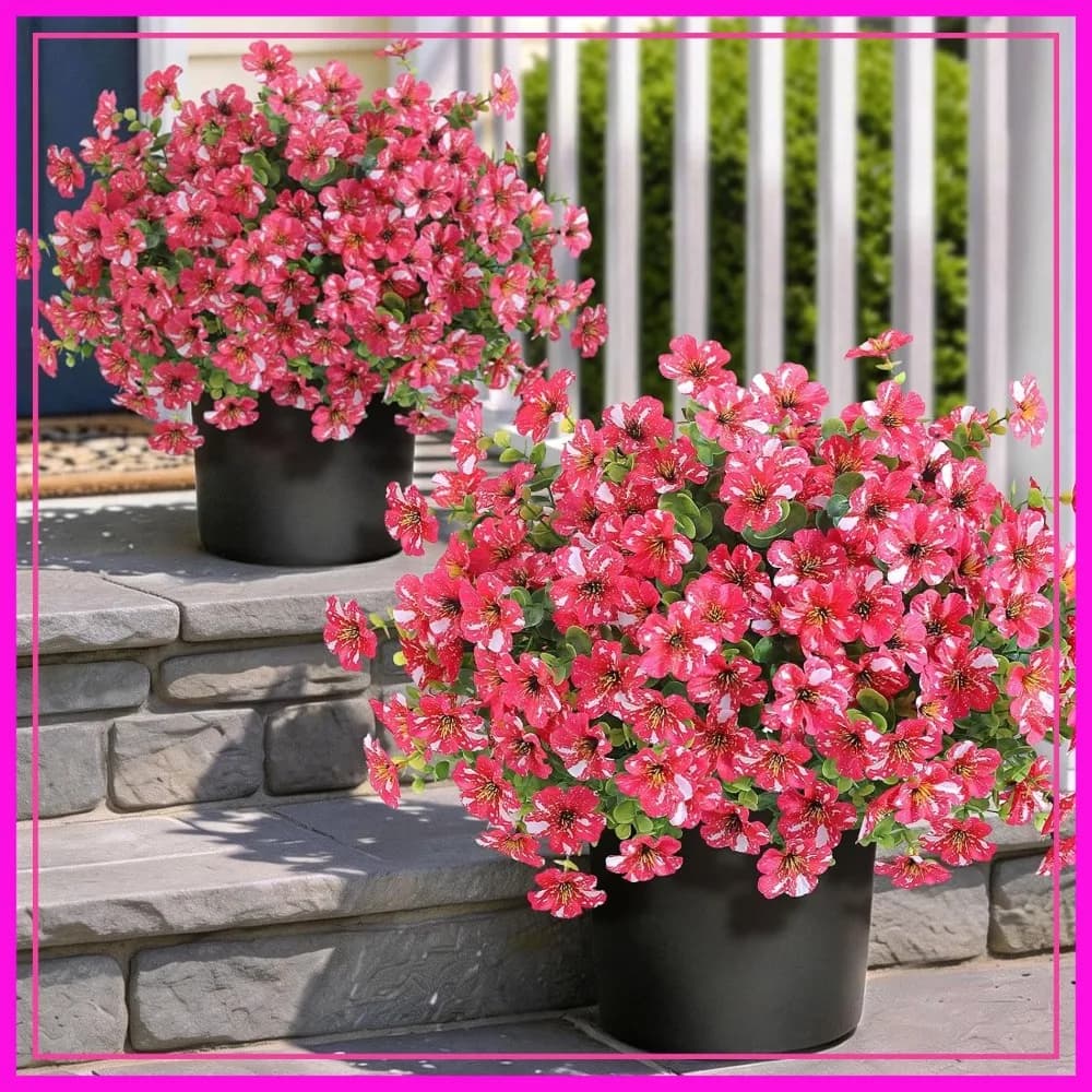 Alberi Artificiali di Glicine e Eucalipto - Set di 2 Piante Finte in Seta in Vaso, Cespugli Finti Resistenti ai Raggi UV per Decorazione di Porte d'Ingresso, Cortili e Giardini