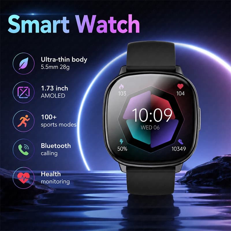 Smart Watch HD17 Air AMOLED Fitness Tracker Bluetooth Calling Smartwatch Men Women 100+ Sports Modes Heart Rate Sleep Monitor