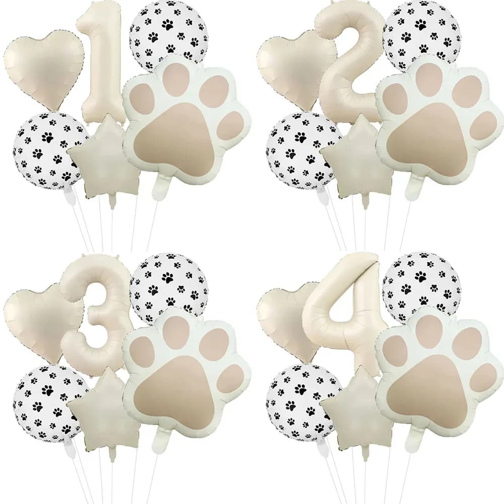 6 Palloncini in Alluminio a Forma di Zampa di Cane e Gatto, 32 Pollici, Numero 32 Crema, Decorazioni per Feste di Compleanno e Baby Shower