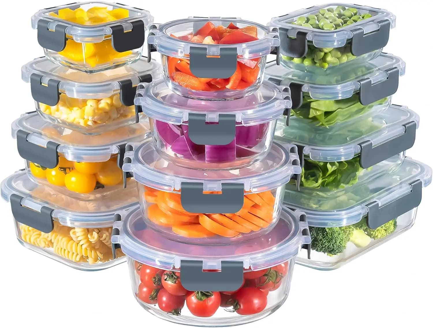 Set di 12 Contenitori in Vetro con Coperchi, Set di Contenitori in Vetro per la Preparazione dei Pasti, Contenitori Ermetici per il Pranzo con Coperchi, Adatti al Microonde