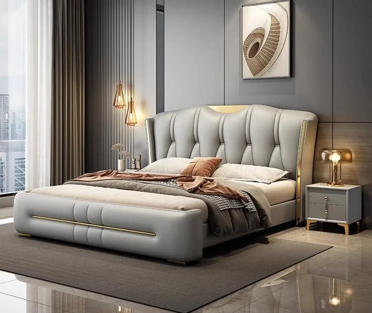 Letto Moderno Imbottito con Contenitore, in Ecopelle Morbida, Lussuoso, con Gambe in Metallo e Struttura in Pino, per Camera da Letto, Disponibile nelle Misure Queen e King, Vendita all'Ingrosso