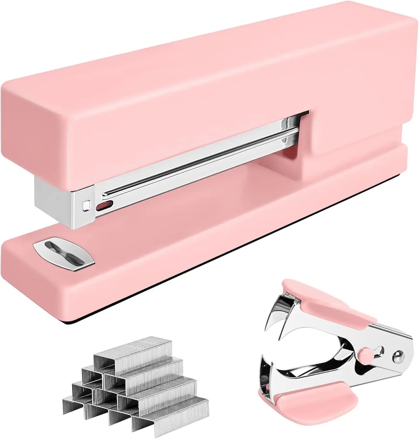 Cucitrice Rosa per Ufficio con Capacità di 25 Fogli, Include 830 Graffette e Smagliacuciture, Antiscivolo per Scuola e Casa