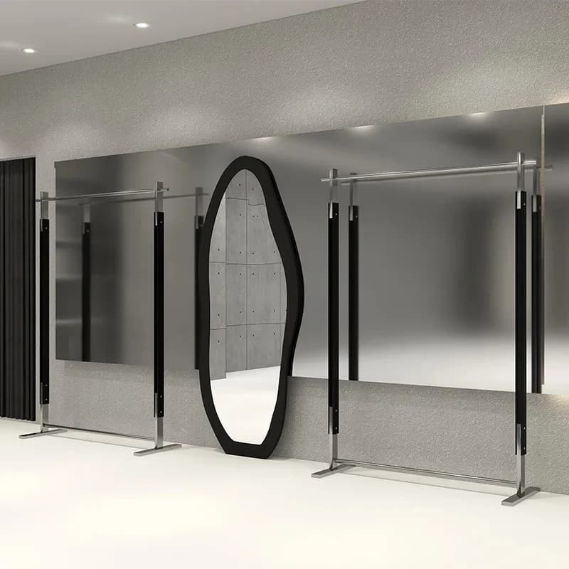Espositore per Abbigliamento Femminile in Acciaio Inox Personalizzato, Scaffale da Terra Semplice, Appendiabiti Nero