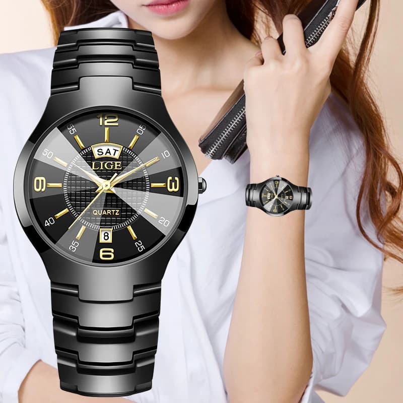 LIGE Fashionable Elegant Women's Wrist Watch Luxury Ceramic Strap Date Automatic Week Quartz watches with small waterproof dial for women's gift