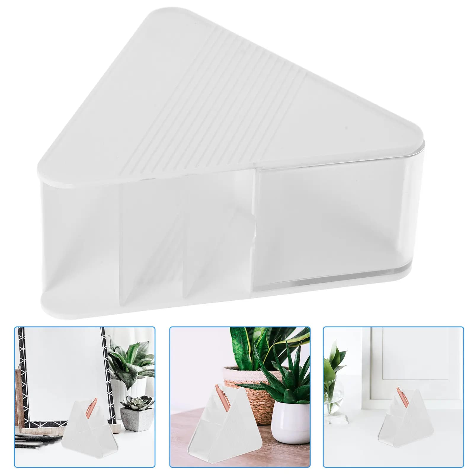 Organizer da Scrivania Triangolare Multifunzione, Portapenne, Porta Pennelli per Trucco, Porta Spazzolini, Trasparente in ABS PS per Scrivania