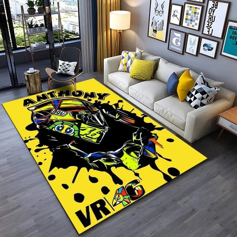 Tappeto da salotto Motorcycle Racer The Doctor, nero e giallo, con design dinamico numero 46, decorazione per la casa