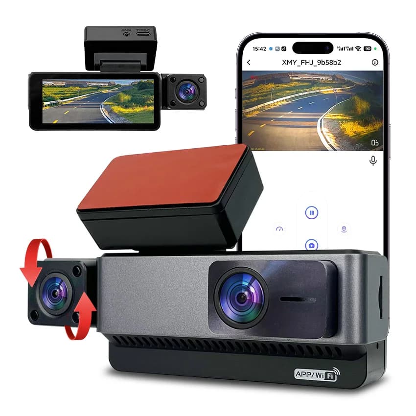 3.5 inches UHD 4K Triple Lenten 3 Vie DVR for Car Dashcam WiFi App 24 hour monitoring of front parking back Super night vision