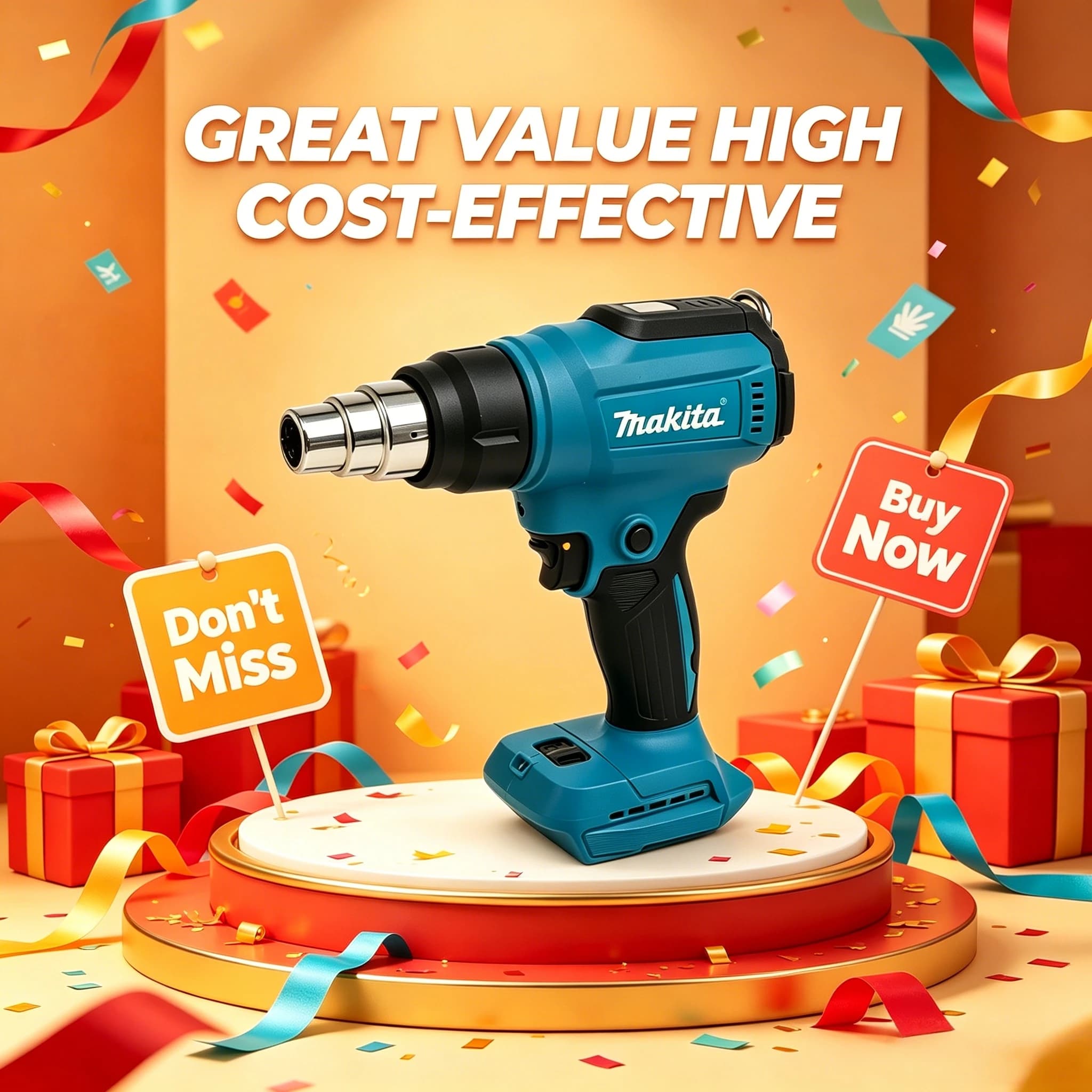 Makita Portable 18V Heat Gun for Soldering & Shrinking - 550°C Variable Temp with LED Readout(bare tool)