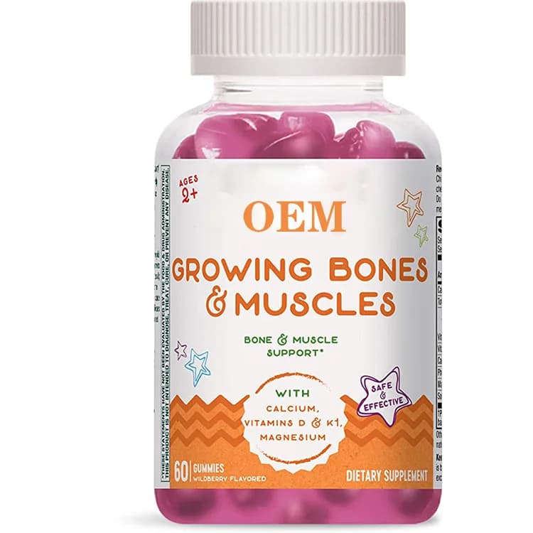 Bone and muscular gummed candies for children integrate vitamins to promote growth and development with natural energy