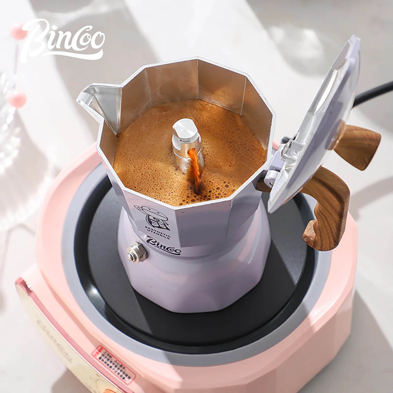Bincoo Doppia Valvola Moka Caffettiera Moka Caffettiera Espresso Estrattore Caffettiera prodotta a mano Accessori Barista da campeggio italiano