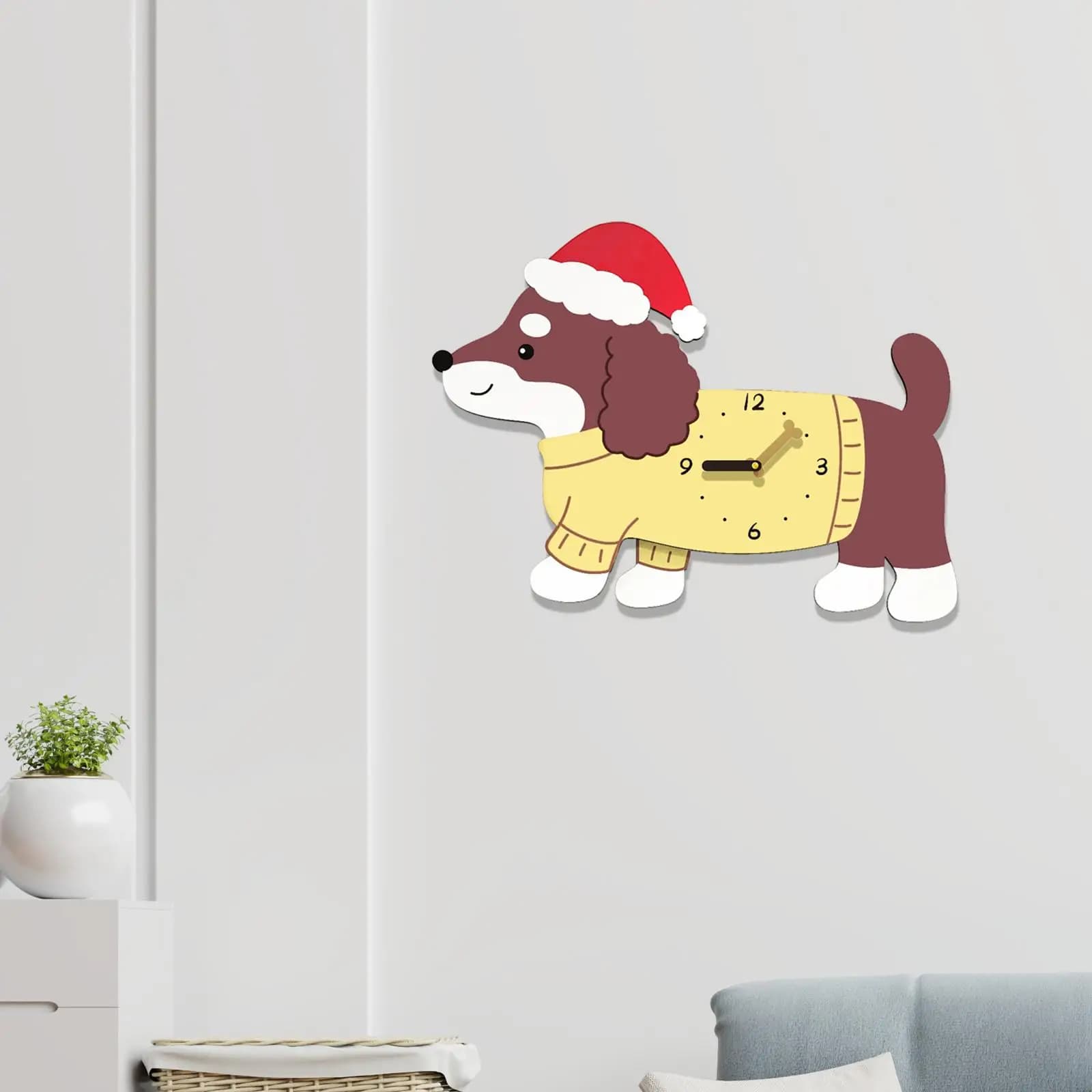 Creative wall clock for puppies Hanging watch in acrylic, gift, modern and silent decorative clock Hanging for bedroom on the farm