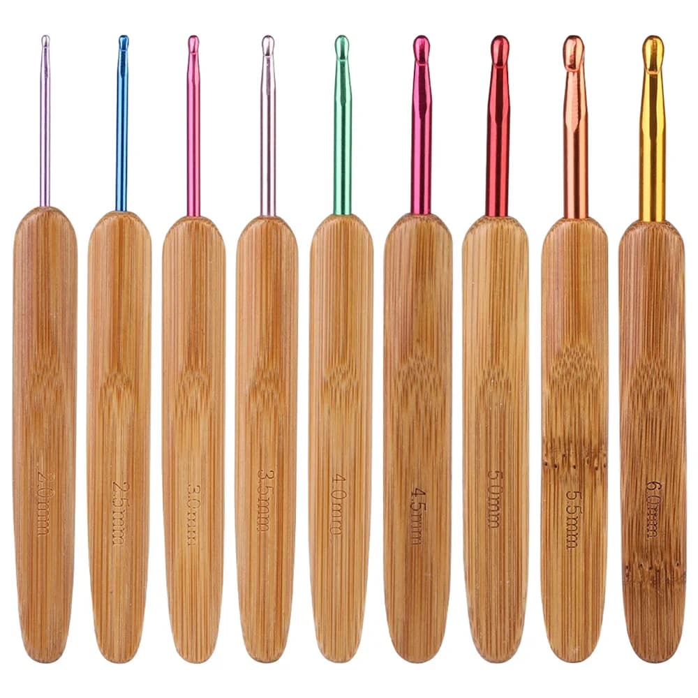 Set di 9 uncinetti in bambù per pizzo, aghi da uncinetto 2.0mm-6.0mm, aghi da maglia con impugnatura, strumenti per tessitura e cucito, set per uncinetto