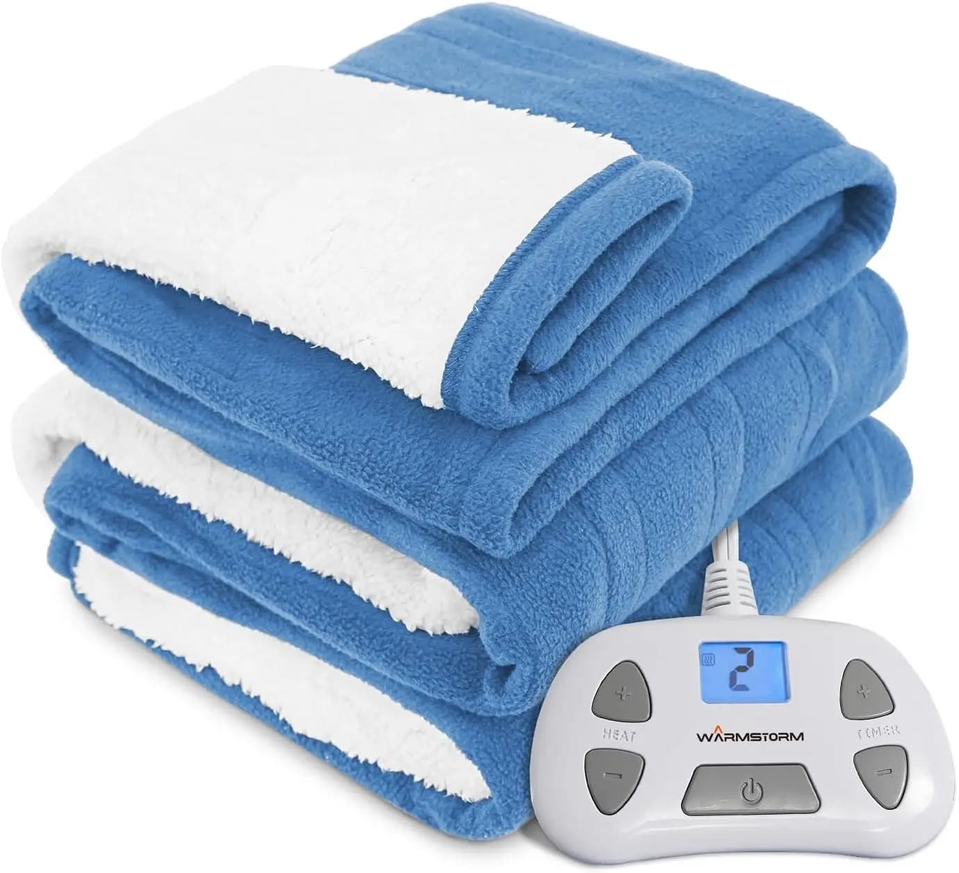 Coperta Elettrica Calda Misura Singola, in Sherpa e Pile Polare, 10 Livelli di Calore, Spegnimento Automatico, Lavabile in Lavatrice, Blu 62x84 Pollici