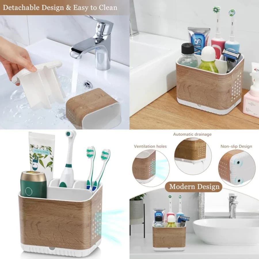 Portaspazzolini per Bagno, Supporto per Spazzolino Elettrico e Dentifricio, Organizzatore per Spazzolini, 4 Scomparti