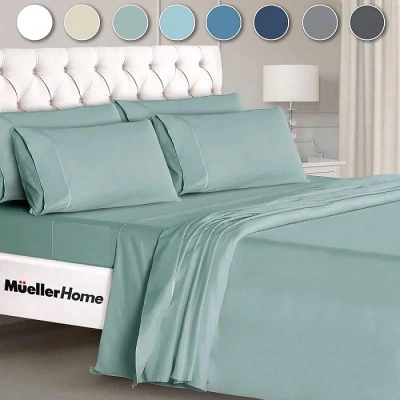 6 PC Sheet Set - Ultra-Soft Luxury Series, Cooling & Breathable Hotel Luxury Bed Sheets, Deep Pocket Wrinkle-, Aqua