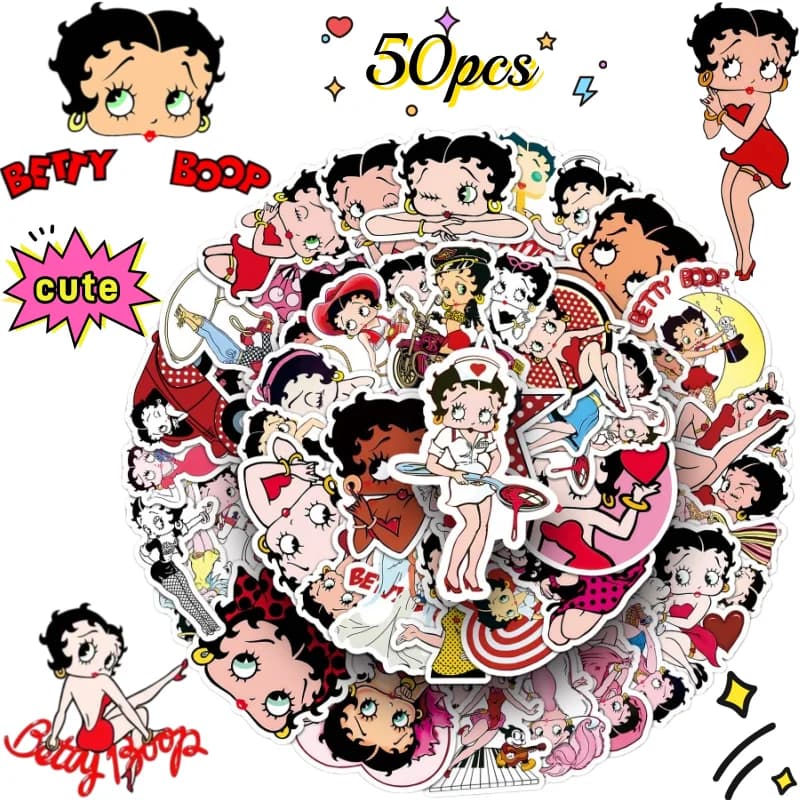 Betty Boop 50 stickers high color value cute high definition printing creative girl heart hand book graffiti decorative stickers