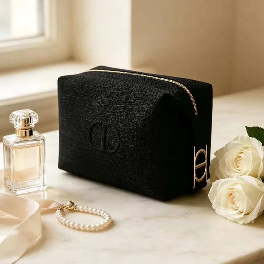 Dior Dior’s bag Minimalist Black Canvas Zipper Mini Storage Bag With Embroidery Logo Unisex Portable Travel Wash Organizer For S