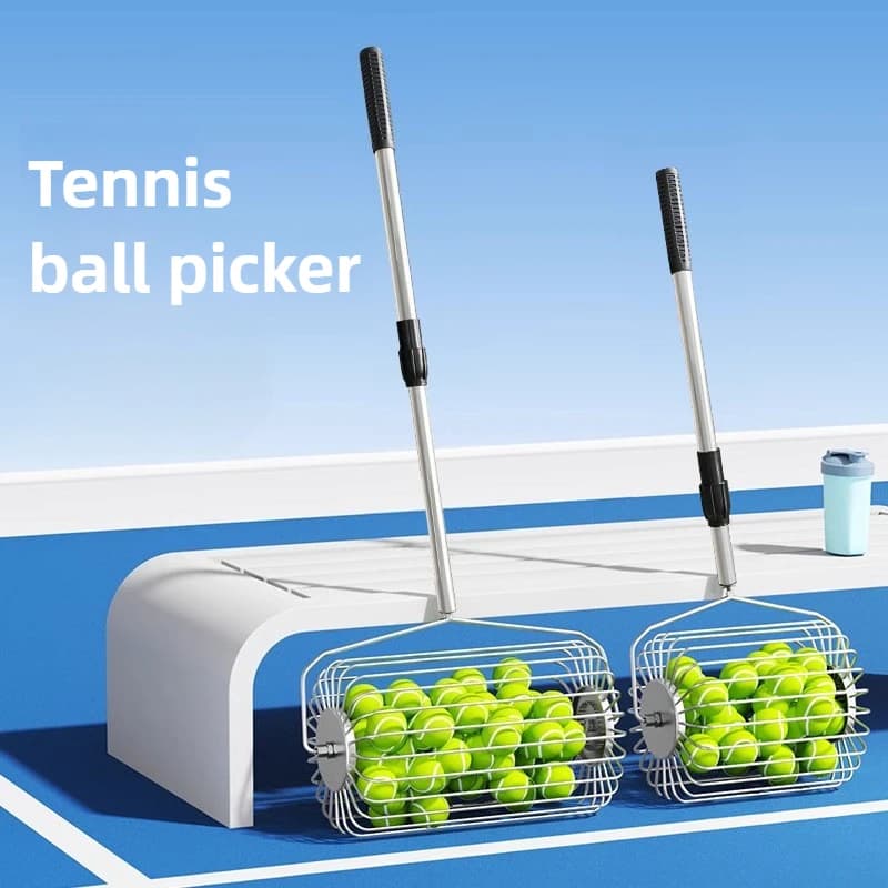 Raccoglitore di palline da tennis regolabile Artefatto Dispositivo di raccolta di palline da tennis di grande capacità Tramoggia di palline in acciaio inossidabile Parti sportive portatili