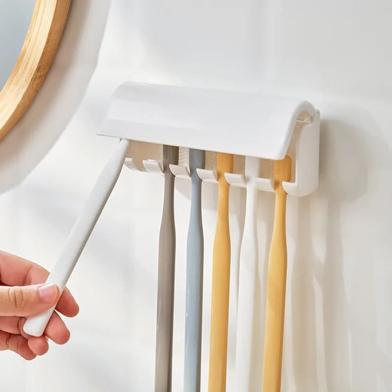 Porta spazzolino da denti Dispositivo di montaggio a parete per spazzolino dentale Porta spazzolino multi-testa da bagno senza punzonatura Rimovibile Lavabile YSJ004