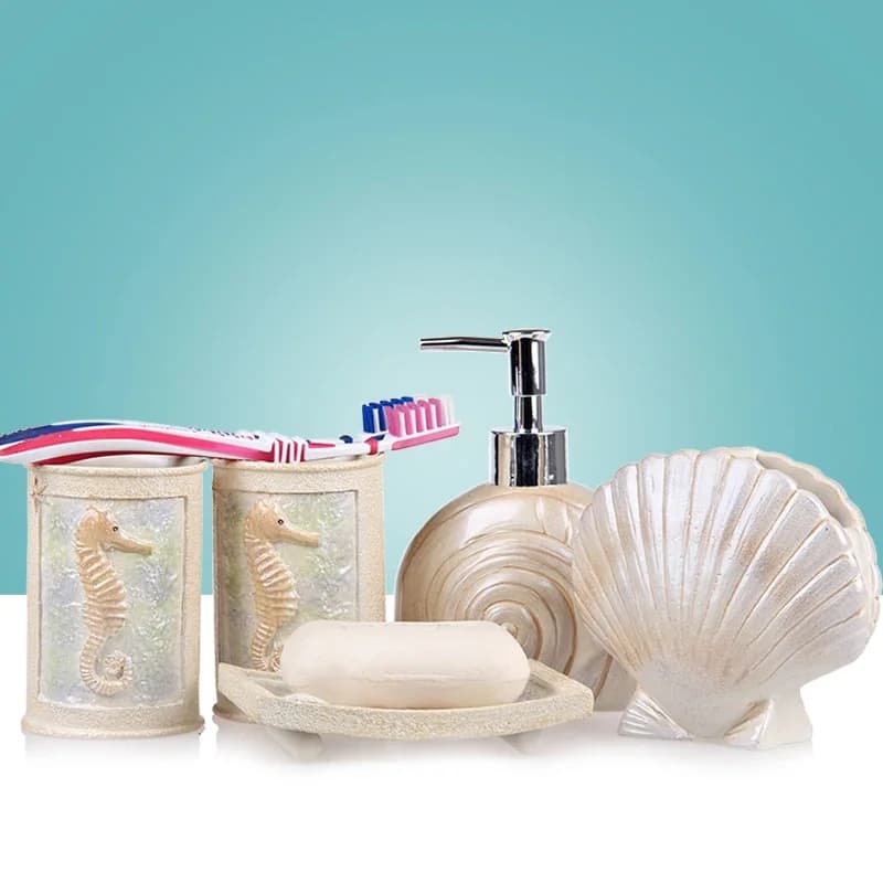 Set da bagno britannico in resina creativa da cinque pezzi Kit da toilette da bagno mediterraneo Stile romano Collutorio Tazza Porta spazzolino S