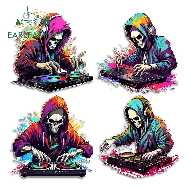 EARLFAMILY 13cm For DJ Music Car Skeleton Sticker waterproof sunscreen decals graphics of bumper anti-scratch cartoon Decor