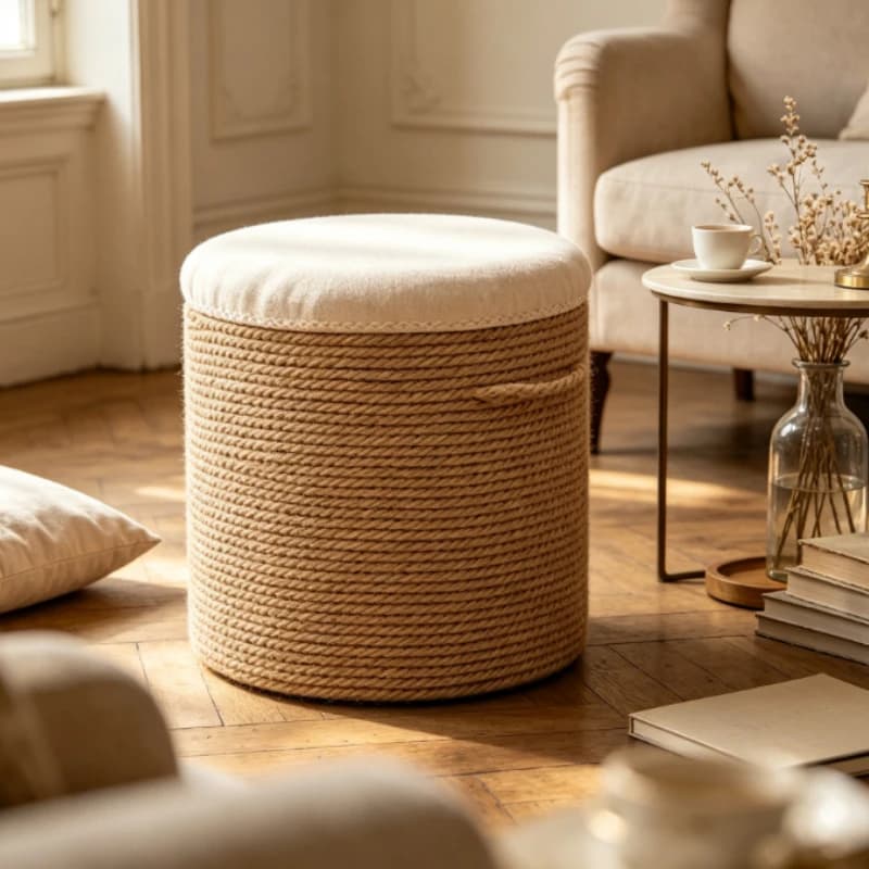 Hemp Rope Woven Meditation Cushion Breathable Soft Zen Floor Seat for Bay Window, Round Thickened Sitting Stool & Pouf Home Use