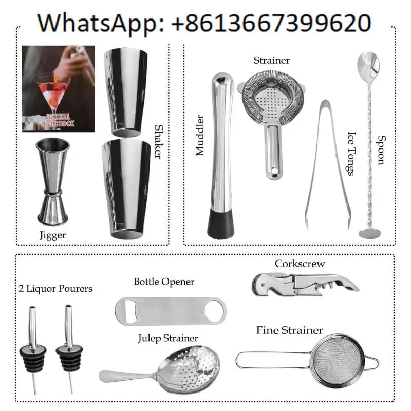 Kamo Cocktail Shaker Set Shaker Bosto-n ponderato da 15 pezzi con bordo tubolare da 30/60 ml per casa, bar e hotel