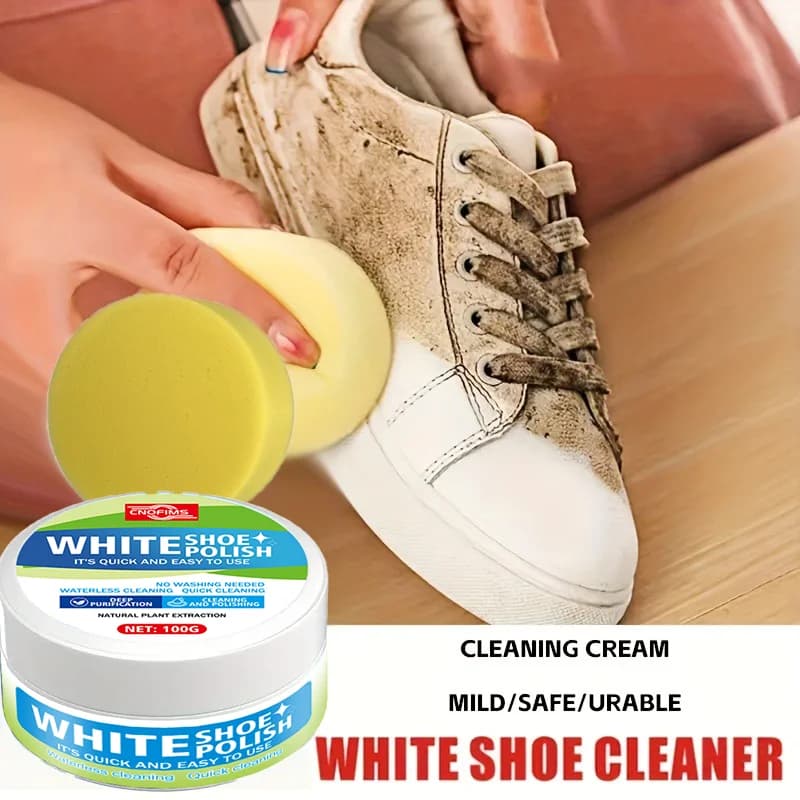 Crema detergente per scarpe bianca all-in-one: rimuove lo sporco mentre nutre la superficie della scarpa e ripristina una finitura bianca pulita - recom