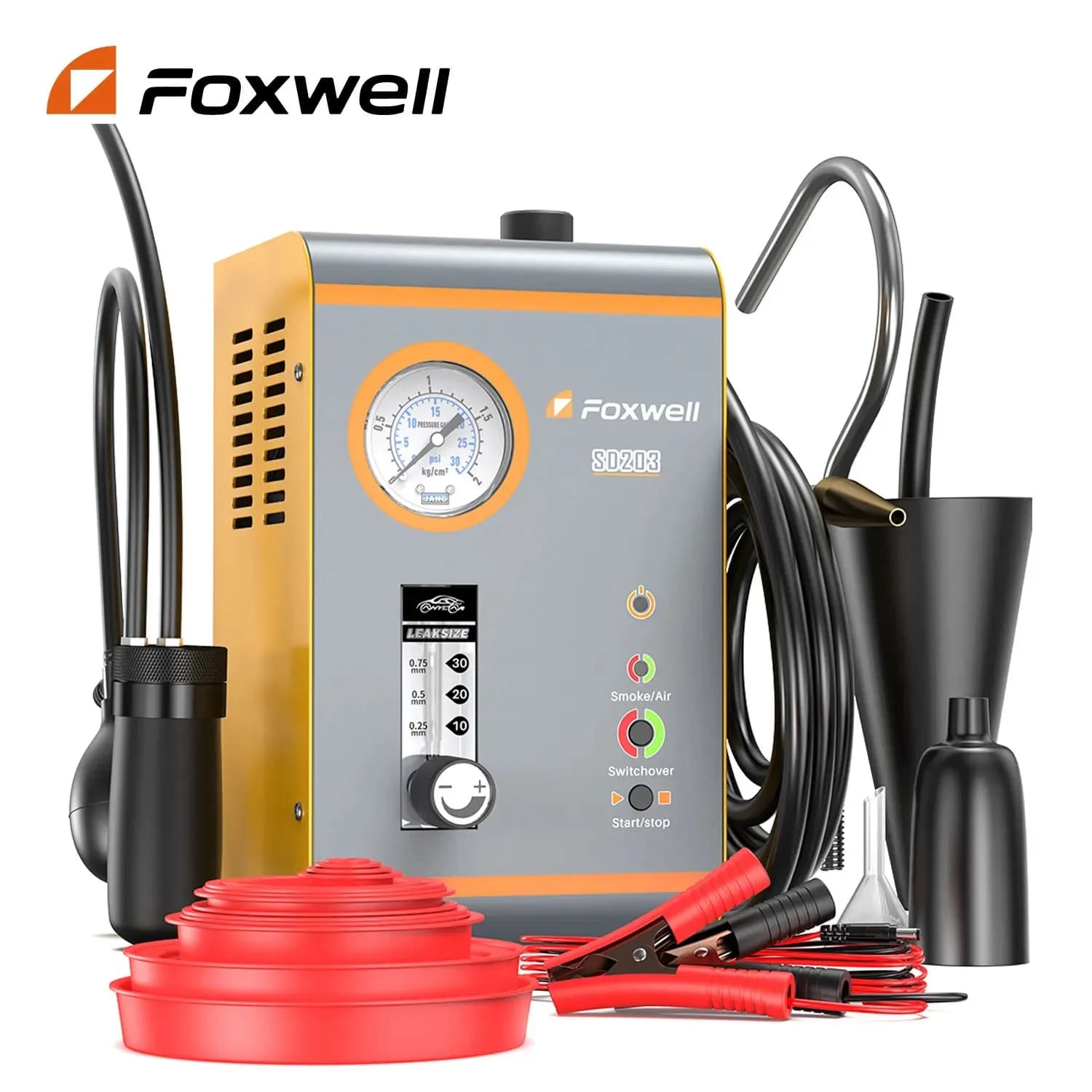 FOXWELL SD203 12V Macchina per perdite di fumo per auto EVAP Rilevatore di perdite di vuoto Localizzatore di perdite di tubi dell'olio Strumenti diagnostici Pompa ad aria incorporata