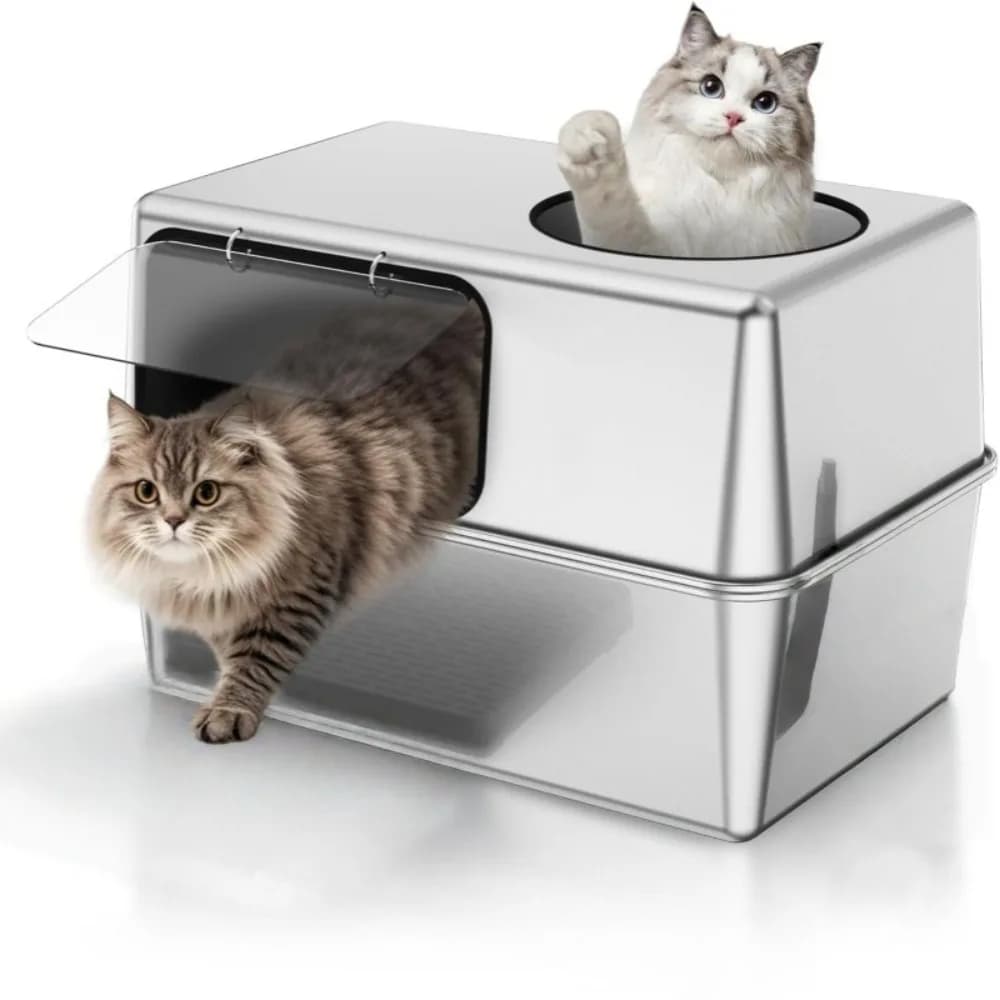 Lettiera in acciaio inossidabile Extra Large Easy Clean Toilette per gatti Approfina e addensa vassoio per lettiera per gatti Accessori antiscivolo per gatti