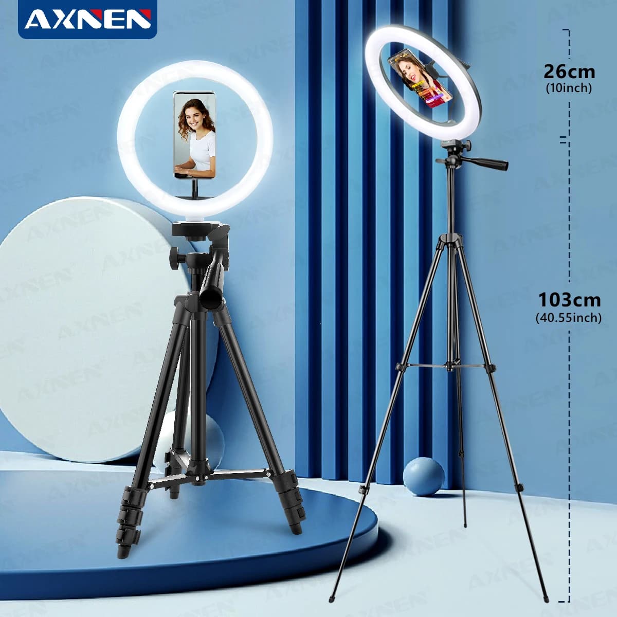 Luce ad anello a LED per fotografia con treppiede, lampada selfie per supporto telefono, lampada ad anello per illuminazione studio e fotocamera