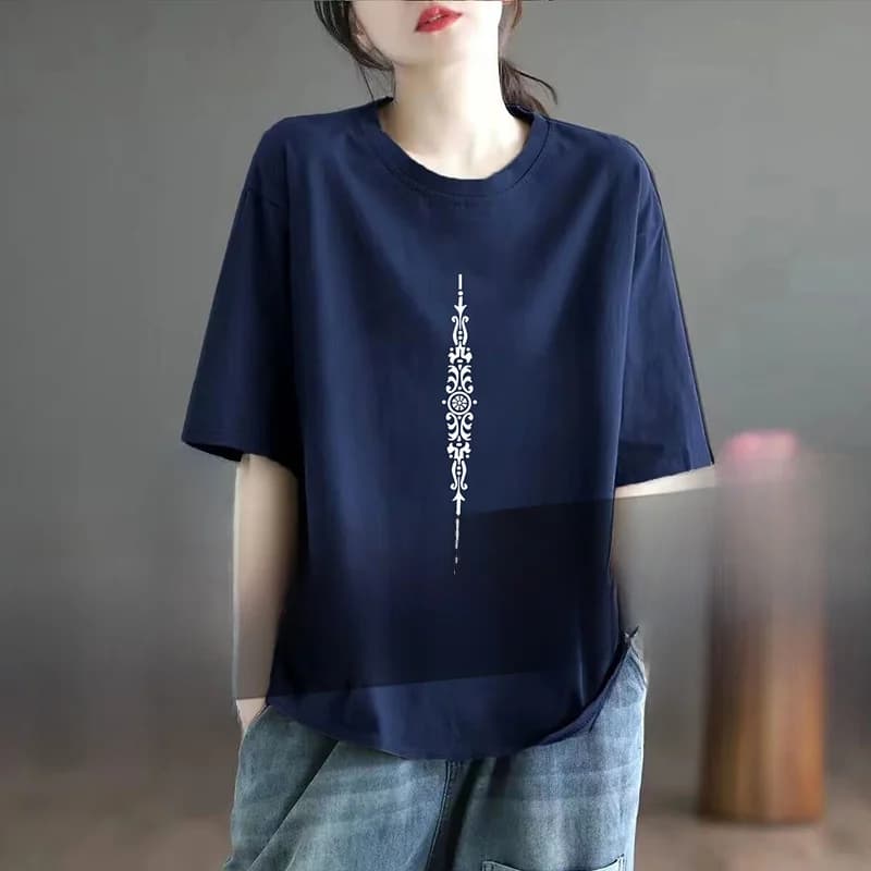 Summer New Style Loose Women's T-shirt Short Sleeve Fashionable Base Shirt Top Trendy Mom's Clothing Artistic Flair