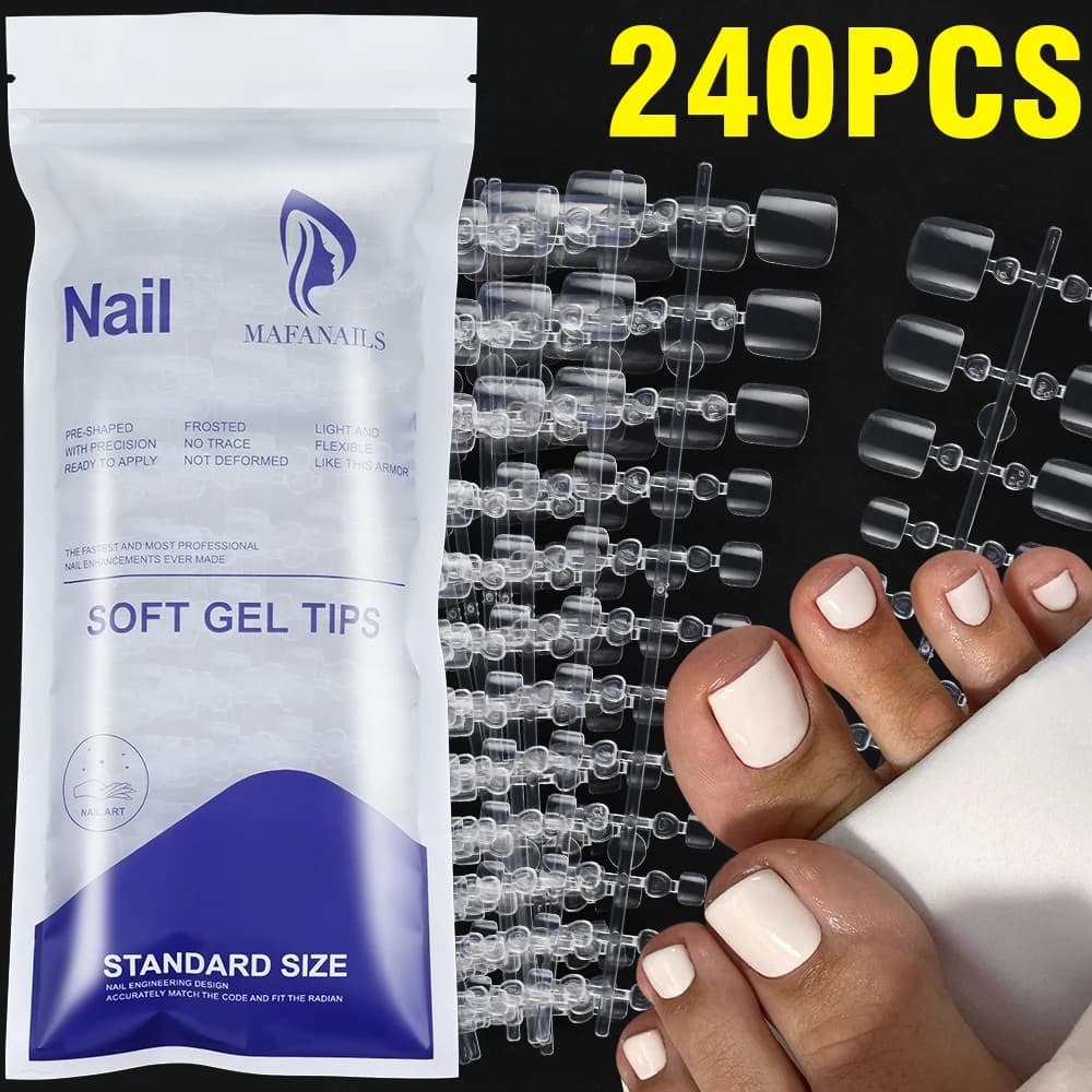 240 punte per unghie quadrate corte trasparenti in gel morbido per estensioni delle unghie Punte per unghie lucide a copertura totale pre-forma in 11 dimensioni *^